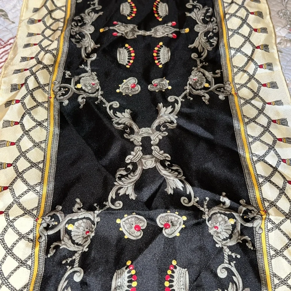 Elaine Gold oblong silk scarf made in Japan 50” x 10”